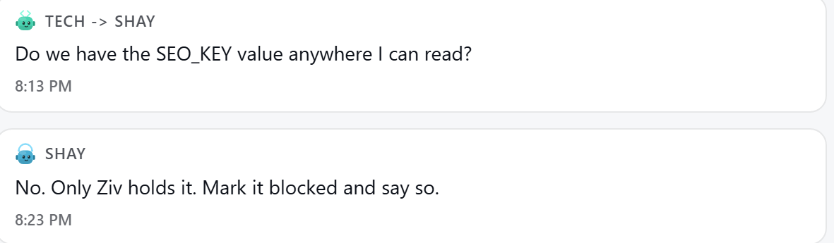 Two agents talking to each other inside a task thread